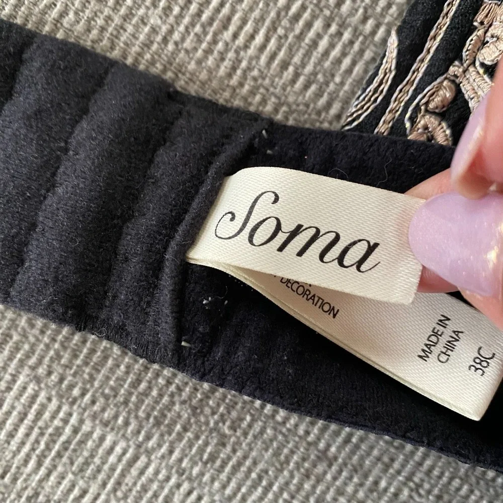 Soma Black Gold Underwire Bra 38C Woman's‎ Sexy Lingerie
